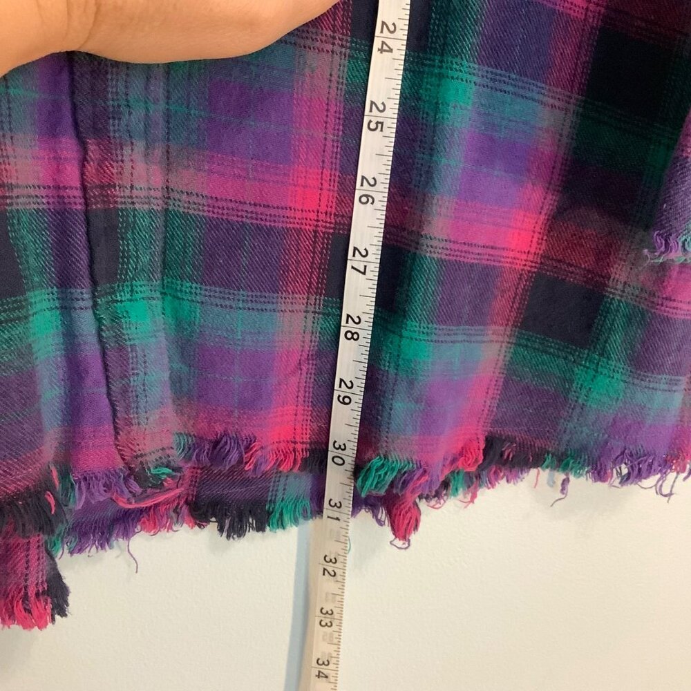 One 24 Rags Plaid Flannel Top – Women’s L – Fringe Hem Grunge Vibes - Picture 3 of 11